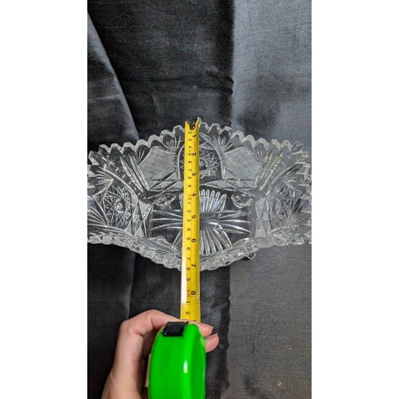 VTG American Brilliant Cut Glass Bowl Oval Footed Prescut Star 13" RARE! - Picture 5 of 11